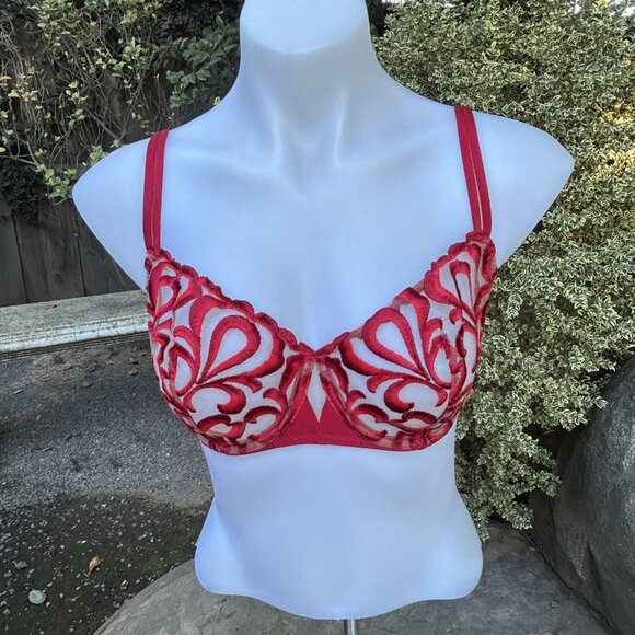Simone Perele Red Look Demi Cup Unlined Balconette Bra 34E - Picture 5 of 9